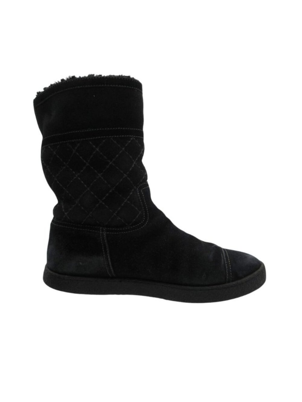Chanel Boots CC Logo Quilted Shearling Boa Black - Picture 2 of 9